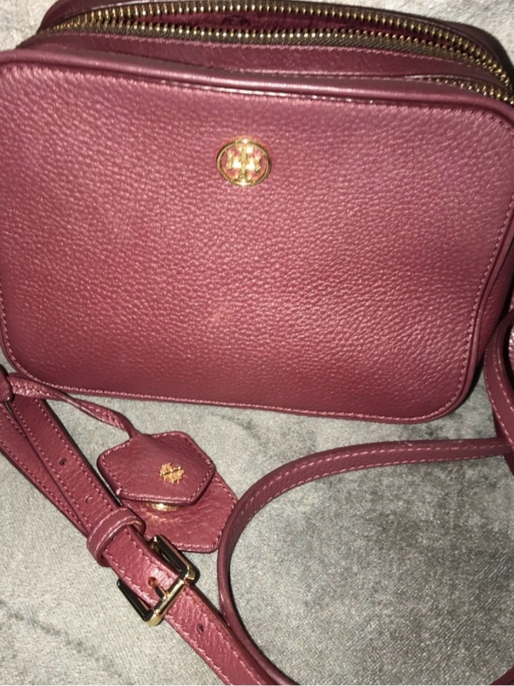 Tory Burch Wine Red Pebbled Leather Double-Zip Crossbody - Picture 2 of 8